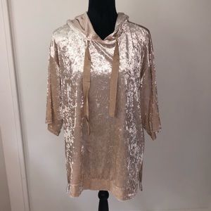 Beige Velvet Short Sleeve Pullover
